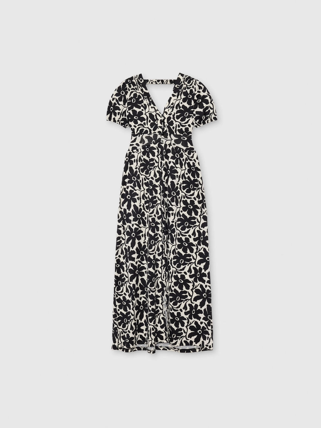 Maxi printed dress with V-neck and short sleeves by Inside, made from soft polyester-elastane blend, featuring button front closure and partially exposed back, perfect for casual everyday wear, ideal for women looking for sty